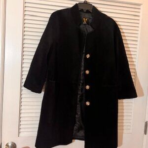 Velvet Jacket Contrast Trim Pockets Stand Collar Single Breasted Long Coa s